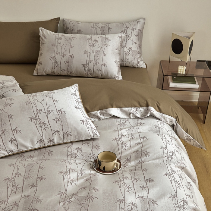 91家纺网 家纺一手货源 找家纺 琪格格纺织  2025新款色织天丝棉提花四件套 竹溪-咖