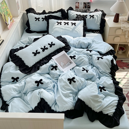 91家纺网 家纺一手货源 找家纺 （总）艺玲家纺 2025新款赫本风系列法式花边水洗棉四件套