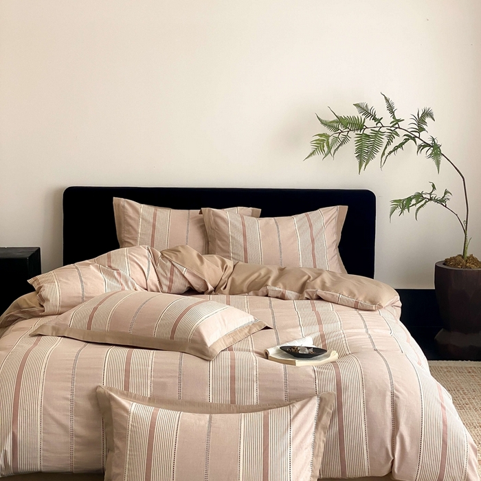 91家纺网 家纺一手货源 找家纺 旷野2025新款全棉纯棉色织空气层提花泡泡纱四件套 悉尼海岸-棕