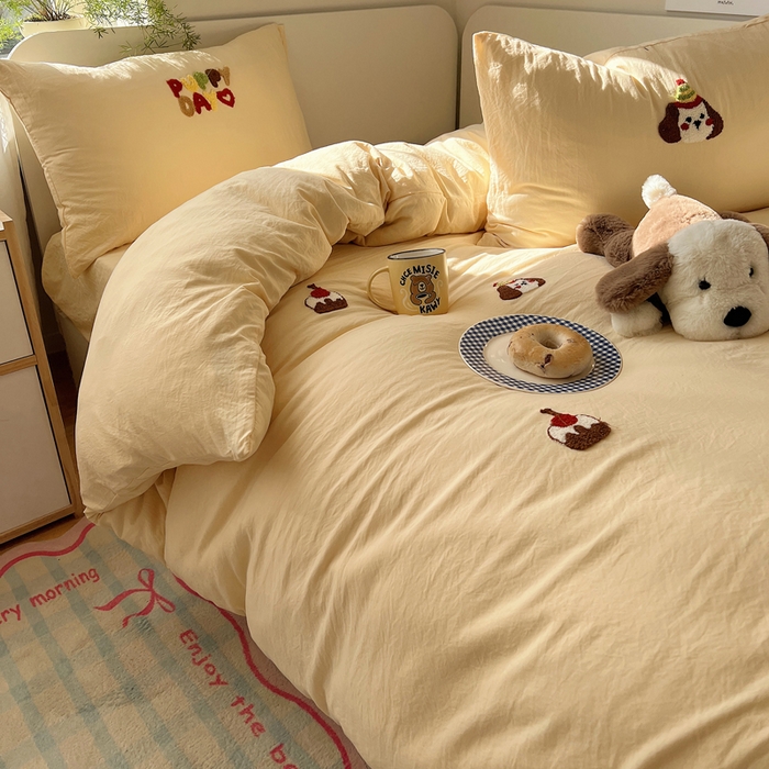 91家纺网 家纺一手货源 找家纺 （总）顾里家纺 2025新款ins韩系童趣毛巾绣云朵棉四件套