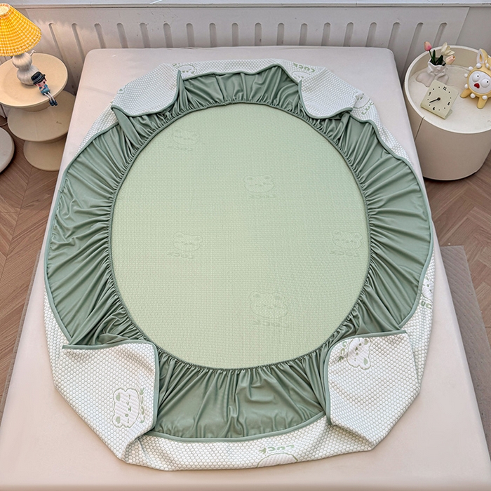 91家纺网 家纺一手货源 找家纺 喜居 2025新款A类凉豆豆提花床笠凉感豆豆床笠 luck小冰熊-绿