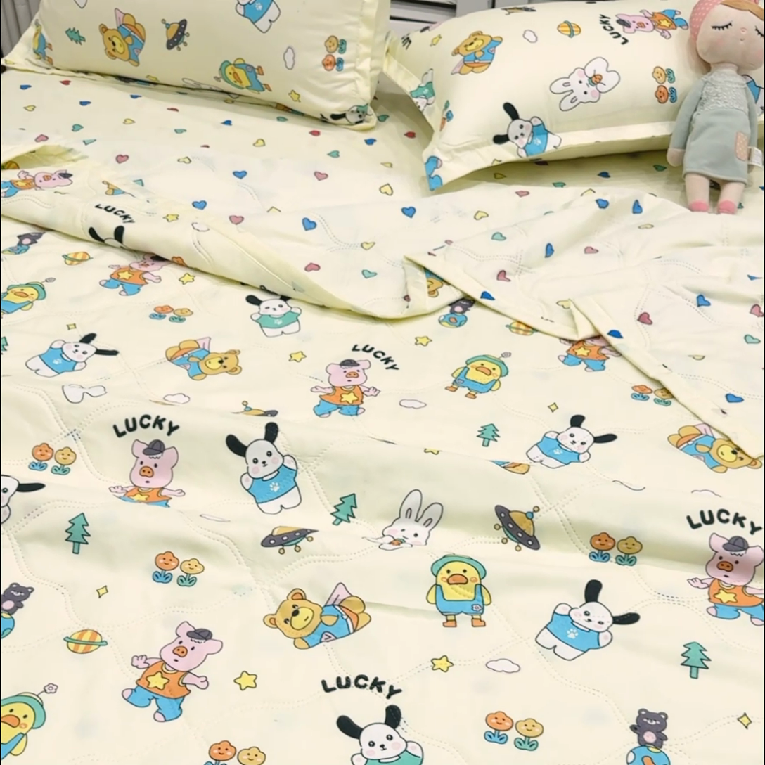 91家纺网 家纺一手货源 找家纺 乐居坊2025新款亲肤舒适印花芦荟棉夏凉被四件套 动物狂欢