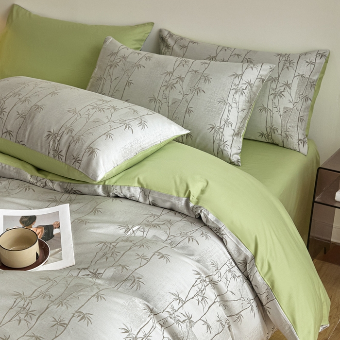 91家纺网 家纺一手货源 找家纺 琪格格纺织  2025新款色织天丝棉提花四件套 竹溪-绿