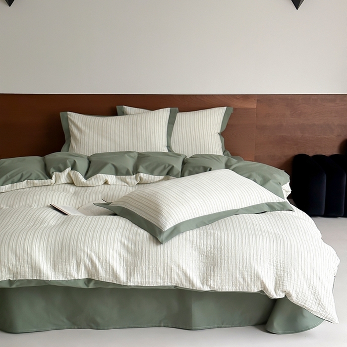 91家纺网 家纺一手货源 找家纺 旷野2025新款全棉纯棉A类婴幼儿级双层纱皱皱纱四件套 理想三旬-绿