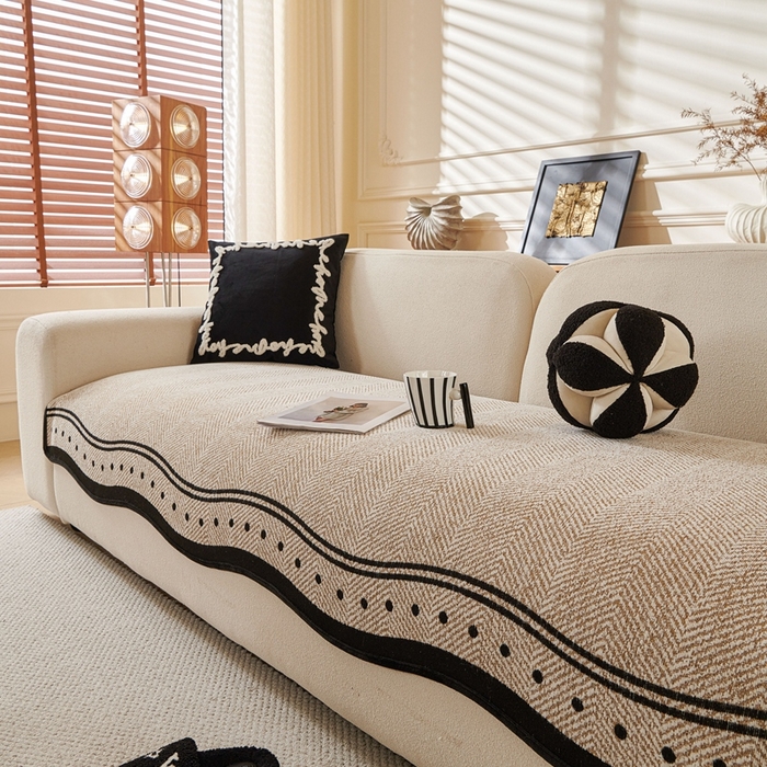 91家纺网 家纺一手货源 找家纺 沐沐2026新款异形波点沙发垫 卡其