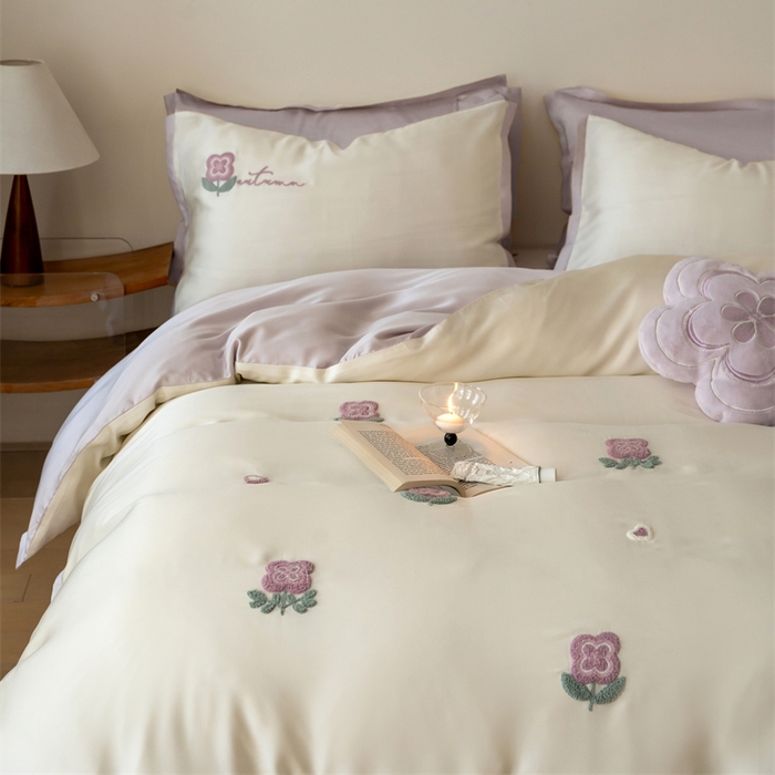 91家纺网 家纺一手货源 找家纺 FORTWO家纺原创设计（FOR TWO家纺） 2025新款60支兰精天丝毛巾绣四件套-断角款 心动