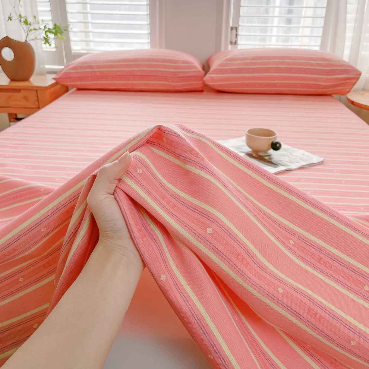 91家纺网 家纺一手货源 找家纺 美梦里 2025新款无印老粗布床单凉席席子 流年粉