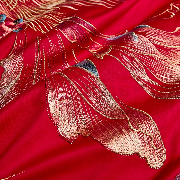 91家纺网 家纺一手货源 找家纺 晶缦家纺 2025新款喷气全棉13376婚庆绣花四件套 龙凤传玺