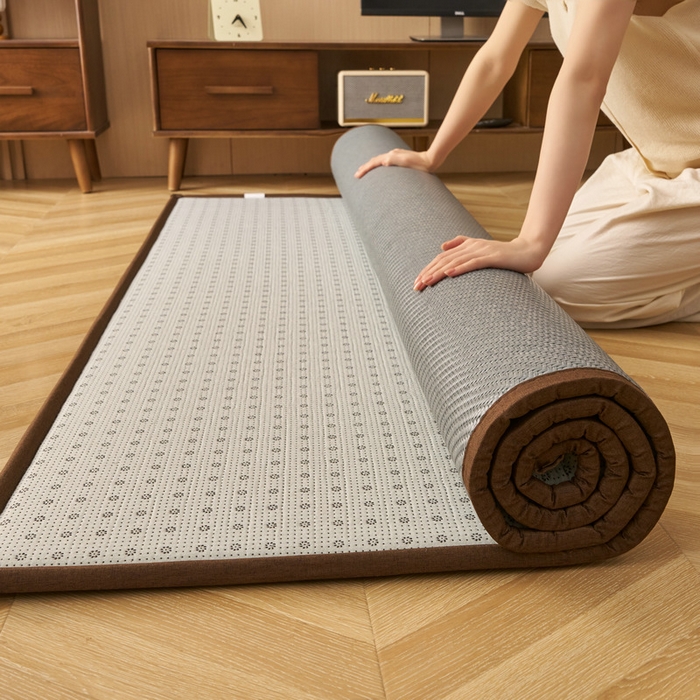 91家纺网 家纺一手货源 找家纺 锦丝钰床垫  2025新款高端Pe冷感藤席地铺垫 Pe青灰