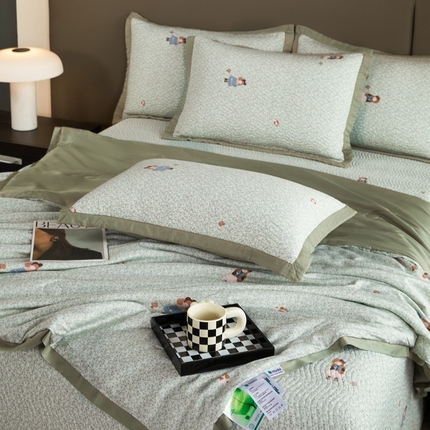 91家纺网 家纺一手货源 找家纺 （总）莎果 2025春夏莫代尔印花高温砂洗床盖三件套四件套