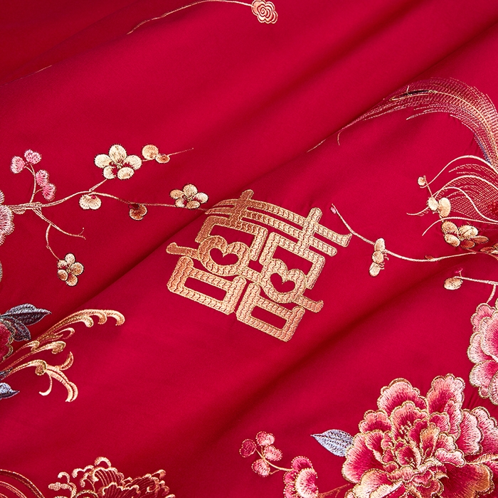 91家纺网 家纺一手货源 找家纺 晶缦家纺 2025新款喷气全棉13376婚庆绣花四件套 缘来是你