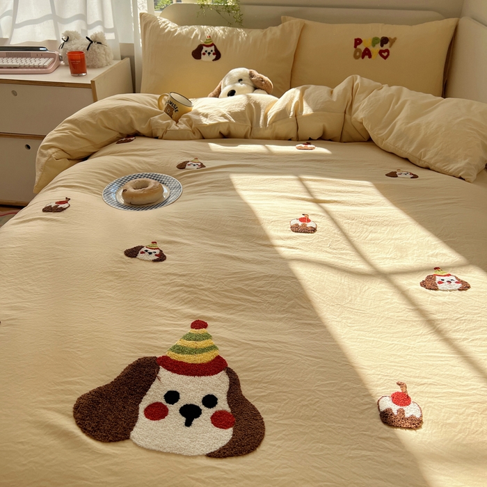 91家纺网 家纺一手货源 找家纺 （总）顾里家纺 2025新款ins韩系童趣毛巾绣云朵棉四件套