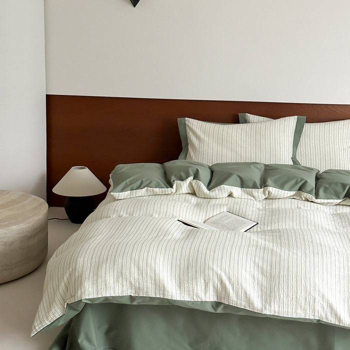 91家纺网 家纺一手货源 找家纺 旷野2025新款全棉纯棉A类婴幼儿级双层纱皱皱纱四件套 理想三旬-绿