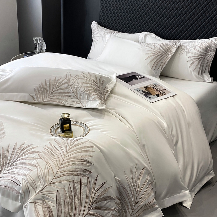 91家纺网 家纺一手货源 找家纺 优悦 2025新款冰丝简奢绣花四件套 流光岁月-白