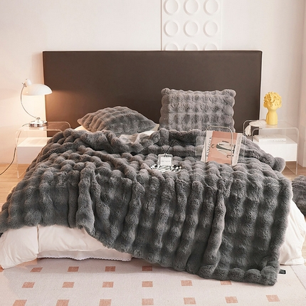 2025新款轻奢仿兔毛绒毛毯 托斯-韵味灰