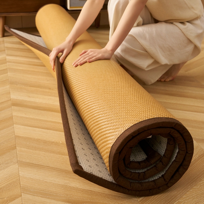 91家纺网 家纺一手货源 找家纺 锦丝钰床垫  2025新款高端Pe冷感藤席地铺垫 PE 黄