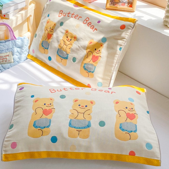 91家纺网 家纺一手货源 找家纺 美宜家 2025新款40*60儿童纯棉A类纱布枕巾乳胶专用高档枕巾 萌宠 一只