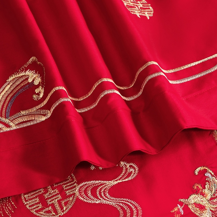 91家纺网 家纺一手货源 找家纺 晶缦家纺 2025新款喷气全棉13376婚庆绣花四件套 龙啸凤吟