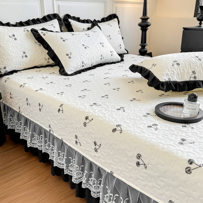 91家纺网 家纺一手货源 找家纺 绣女坊 2025新款时尚印花水洗棉被套款床盖四件套-赫本风 赫本风-樱桃