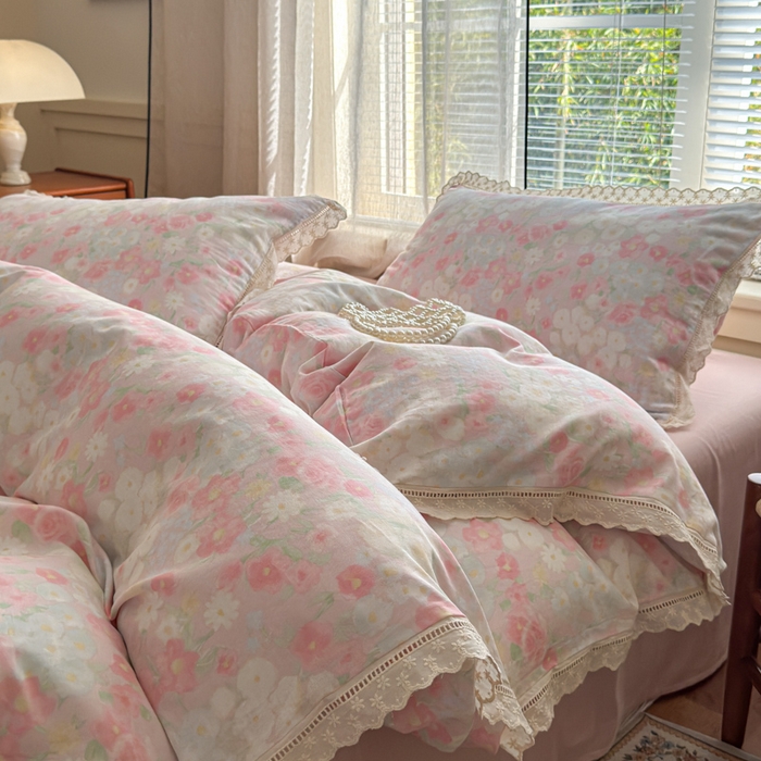 91家纺网 家纺一手货源 找家纺 （总）曼之夏 2025新款A类全棉双层纱花边四件套