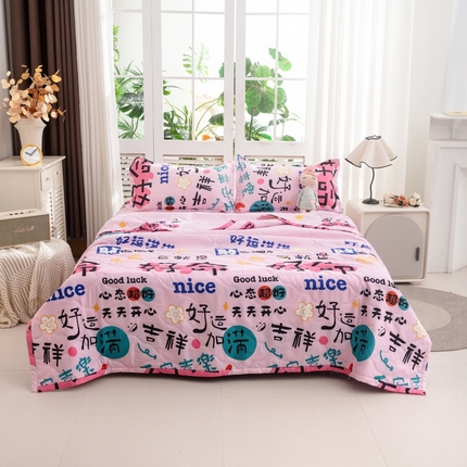 91家纺网 家纺一手货源 找家纺 乐居坊2025新款亲肤舒适印花芦荟棉夏凉被四件套 好运满满
