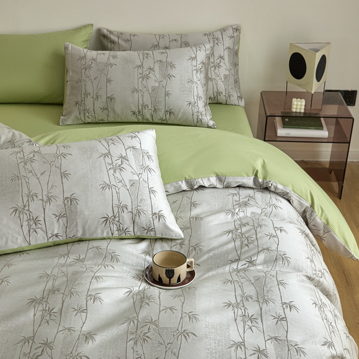 91家纺网 家纺一手货源 找家纺 琪格格纺织  2025新款色织天丝棉提花四件套 竹溪-绿