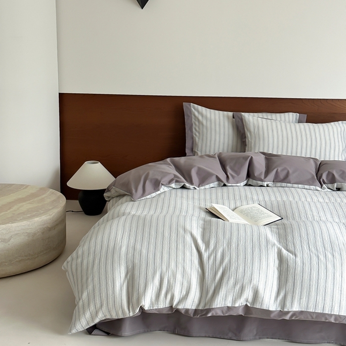 91家纺网 家纺一手货源 找家纺 旷野2025新款全棉纯棉A类婴幼儿级双层纱皱皱纱四件套 理想三旬-灰