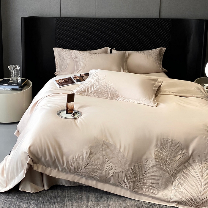 91家纺网 家纺一手货源 找家纺 优悦 2025新款冰丝简奢绣花四件套 流光岁月-香槟