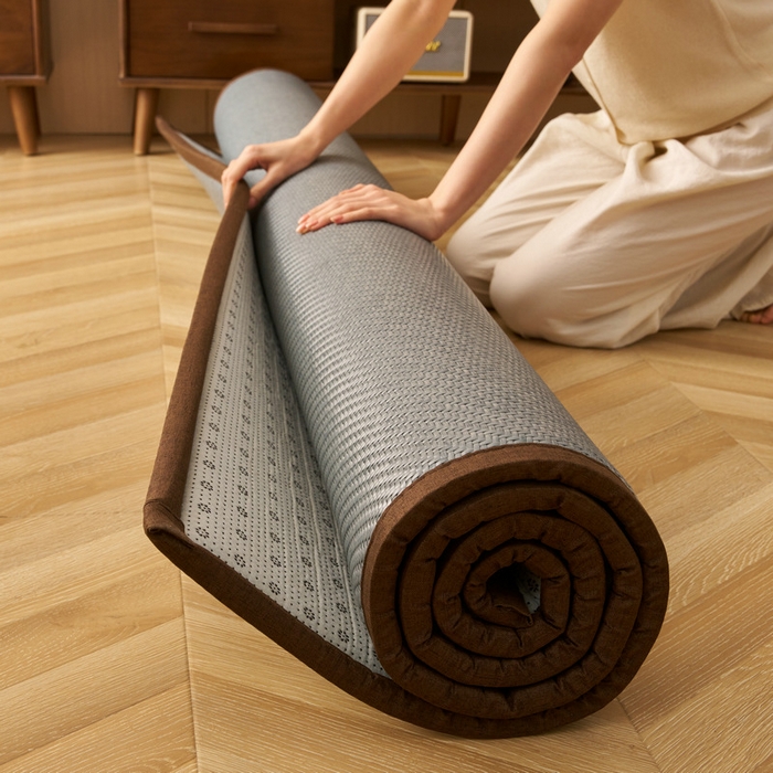 91家纺网 家纺一手货源 找家纺 锦丝钰床垫  2025新款高端Pe冷感藤席地铺垫 Pe青灰