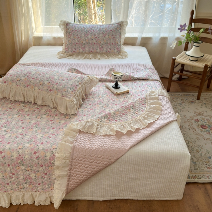 91家纺网 家纺一手货源 找家纺 （总）淑女公社家纺  2025春夏新款法式纯棉双层纱夏被床盖四件套