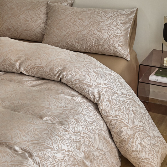 91家纺网 家纺一手货源 找家纺 琪格格纺织  2025新款色织天丝棉提花四件套 幻境-浅棕