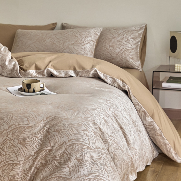 91家纺网 家纺一手货源 找家纺 琪格格纺织  2025新款色织天丝棉提花四件套 幻境-浅棕