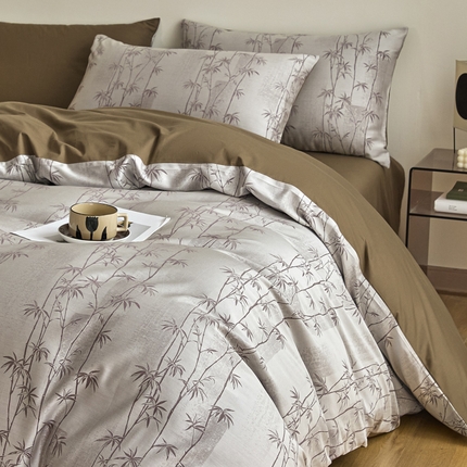 琪格格纺织  2025新款色织天丝棉提花四件套 竹溪-咖