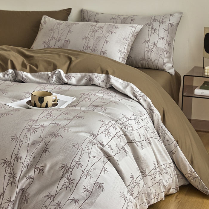 91家纺网 家纺一手货源 找家纺 琪格格纺织  2025新款色织天丝棉提花四件套 竹溪-咖