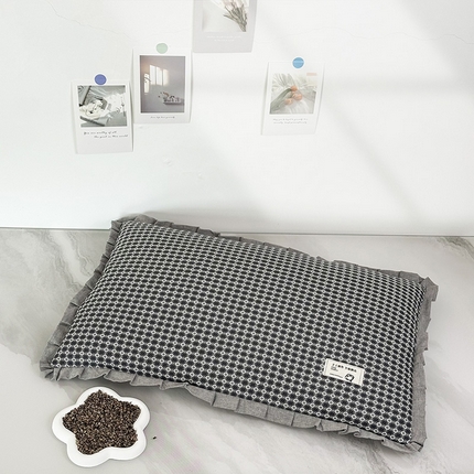 芯洲 2025年新款全棉双层纱荞麦克枕头枕芯 波点格-黑