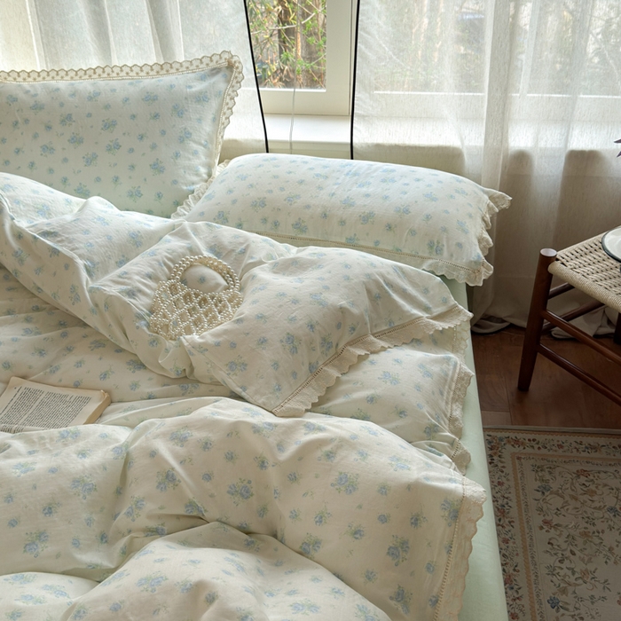 91家纺网 家纺一手货源 找家纺 曼之夏 2025新款A类全棉双层纱花边四件套 观夏