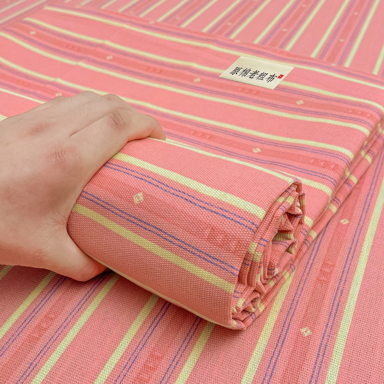 91家纺网 家纺一手货源 找家纺 美梦里 2025新款无印老粗布床单凉席席子 流年粉