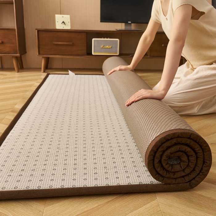 91家纺网 家纺一手货源 找家纺 锦丝钰床垫  2025新款高端Pe冷感藤席地铺垫 Pe灰咖