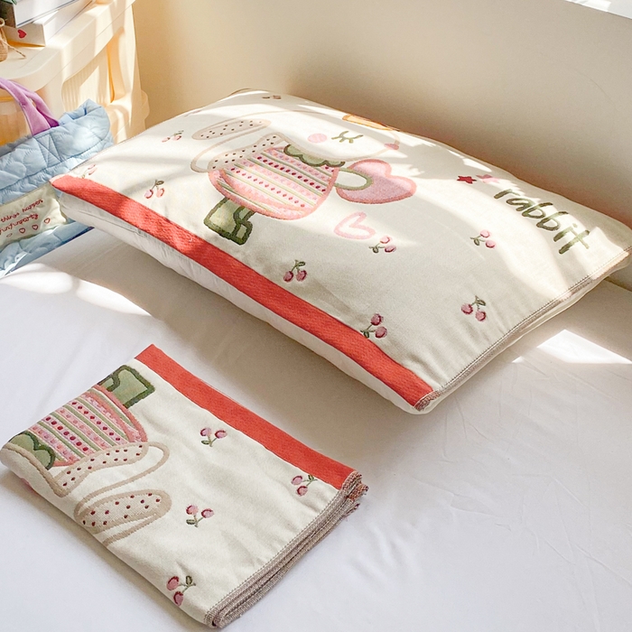 91家纺网 家纺一手货源 找家纺 美宜家 2025新款40*60儿童纯棉A类纱布枕巾乳胶专用高档枕巾 爱心公主 一只