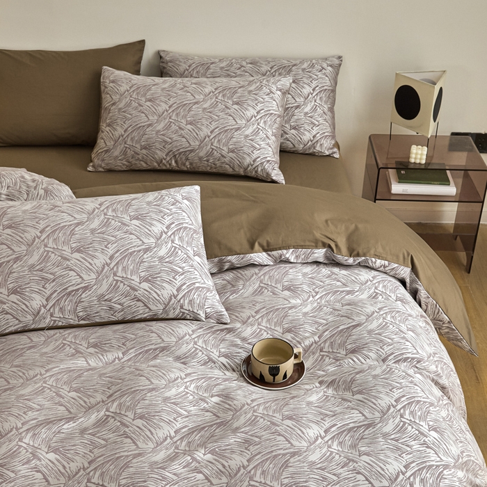 91家纺网 家纺一手货源 找家纺 琪格格纺织  2025新款色织天丝棉提花四件套 幻境-深咖