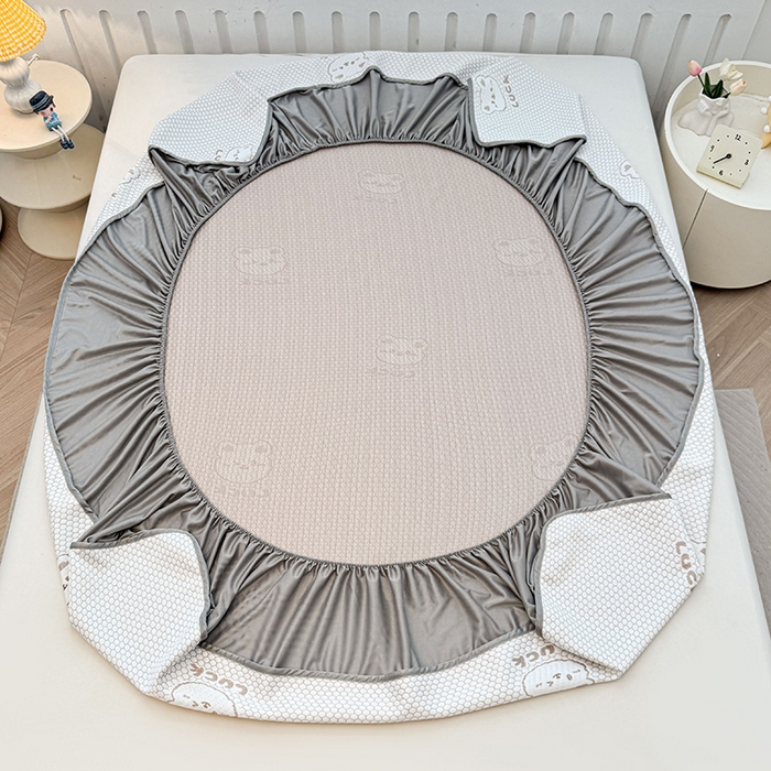 91家纺网 家纺一手货源 找家纺 喜居 2025新款A类凉豆豆提花床笠凉感豆豆床笠 luck小冰熊-咖