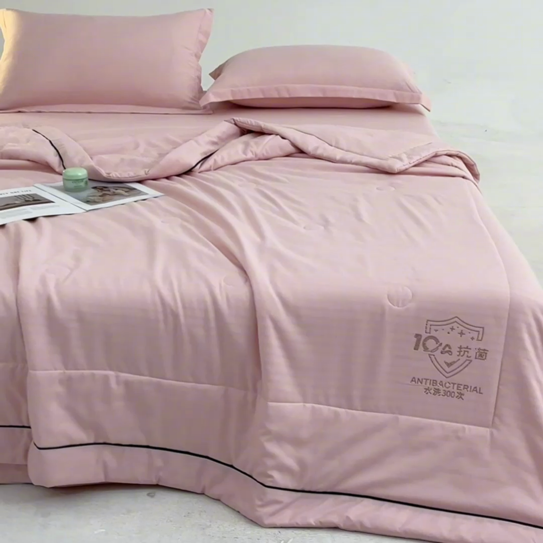 91家纺网 家纺一手货源 找家纺 宝士康家纺 2025新款10A抗菌华夫条提花夏被 豆沙