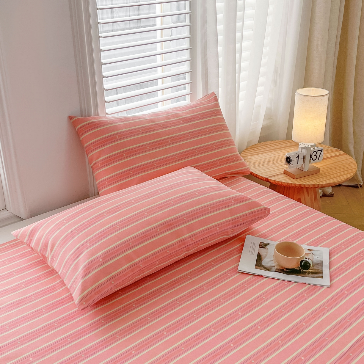 91家纺网 家纺一手货源 找家纺 美梦里 2025新款无印老粗布床单凉席席子 流年粉