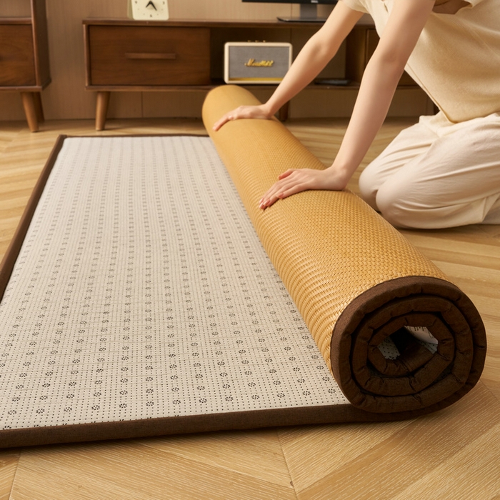 91家纺网 家纺一手货源 找家纺 锦丝钰床垫  2025新款高端Pe冷感藤席地铺垫 PE 黄