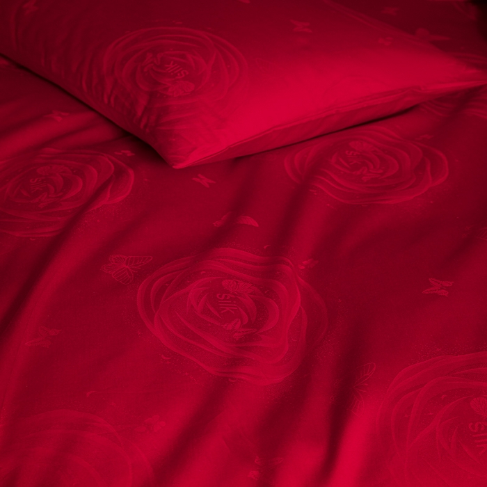 91家纺网 家纺一手货源 找家纺 琪格格纺织 2025新款纯棉婚庆四件套结婚用品提花简约婚庆 花繁锦绣