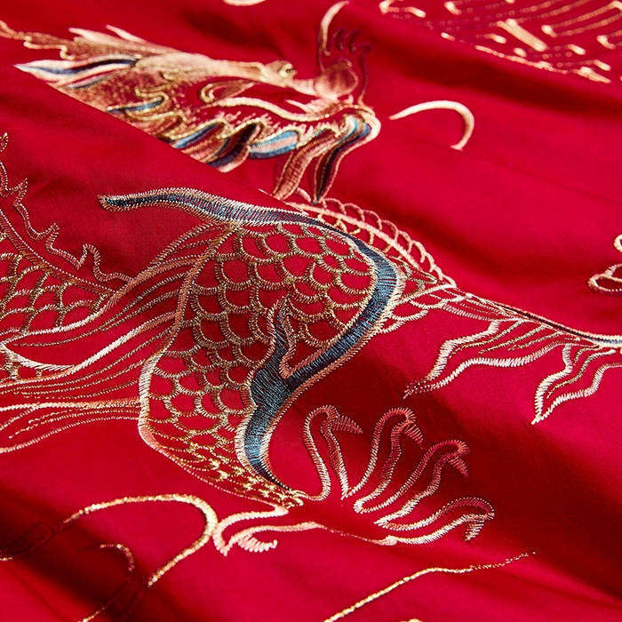 91家纺网 家纺一手货源 找家纺 晶缦家纺 2025新款喷气全棉13376婚庆绣花四件套 龙凤传玺