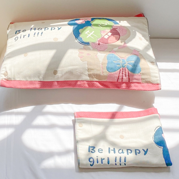 91家纺网 家纺一手货源 找家纺 美宜家 2025新款40*60儿童纯棉A类纱布枕巾乳胶专用高档枕巾 快乐 一只