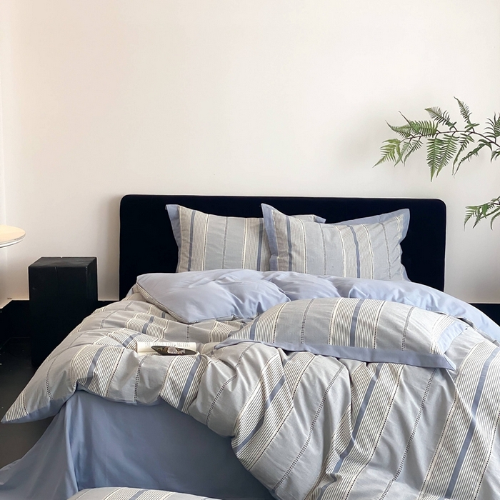 91家纺网 家纺一手货源 找家纺 旷野2025新款全棉纯棉色织空气层提花泡泡纱四件套 悉尼海岸-蓝