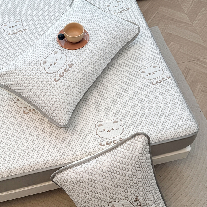 91家纺网 家纺一手货源 找家纺 喜居 2025新款A类凉豆豆提花床笠凉感豆豆床笠 luck小冰熊-咖