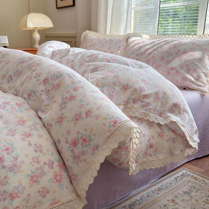 91家纺网 家纺一手货源 找家纺 曼之夏 2025新款A类全棉双层纱花边四件套 丽莎